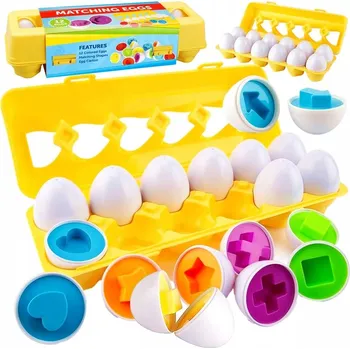 TŘÍDIČ VAJEC EDUKAČNÍ HRAČKA 12 VAJEC PŘIŘAĎ TVARY STAVEBNICE PRO DĚTI