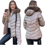 PROŠÍVANÁ ZIMNÍ BUNDA DÁMSKÁ S KAPUCÍ TMAVĚ BÉŽOVÁ ty3771 - M