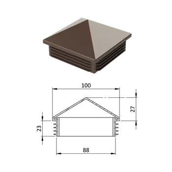 Příslušenství pro plot Krytka plastová se stříškou 100 x 100 mm, hnědá