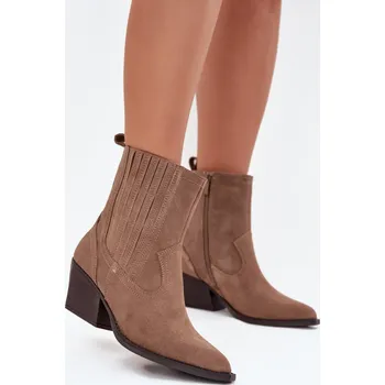 Dámské kozačky Boto Sametové Kotníkové Boty Cowboy Dámské Na Podpatku Zateplené Dylira Barva: Béžová, Velikost: 40