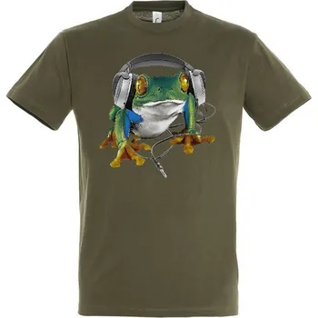 panske-levne-bavlnene-tricko-digi-potisk-DJ-zaba-sluchatka Barva: Khaki, velikost: 5XL