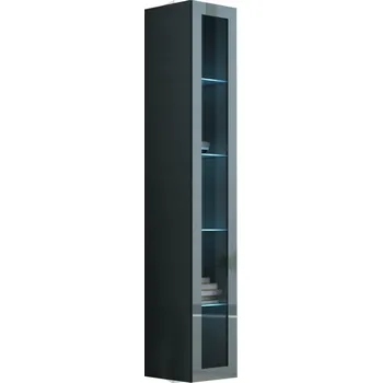 Komoda Šedá brokátová vitrína 180 x 40 x 30 cm Veneti