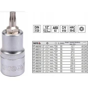Klíč Yato Torx klíč nástrčný 1/2" T40 L55mm YT-04314