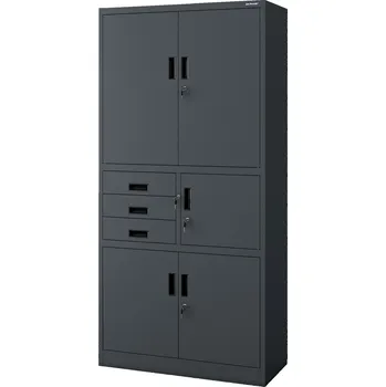 Policová skříň Nábytek PEGAS Kancelářská kovová skříň se sejfem na spisy a dokumenty FILIP II, 900 x 1850 x 400 mm, antracitová