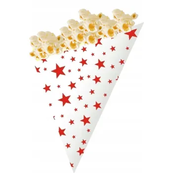 Jednorázové nádobí Papírový kornout na POPCORN malý 100ks 0.5L Star Červený Balení