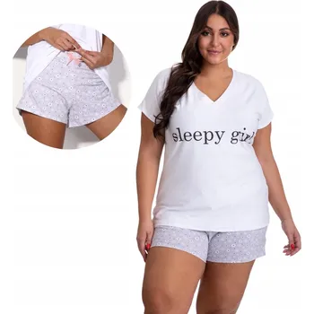 Dámské pyžamo Dámské pyžamo bílé tričko a šedé kraťasy s květinovým vzorem |100% bavlna| až do velikosti 5XL
