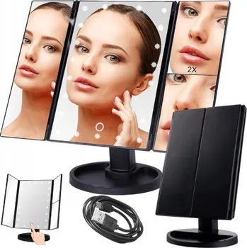 Zrcadlo Velké LED Zrcadlo na Líčení s Podsvícením a Zvětšením - Černé