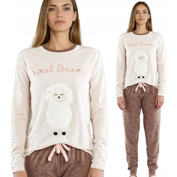 Dámské noční prádlo Roztomilé dlouhé dámské bavlněné pyžamo s ovečkami Deborah Béžové M