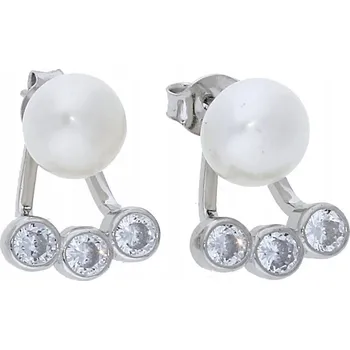 Náušnice Goldstore Stříbrné náušnice perla a bílé zirkony Váha: 3.90 g