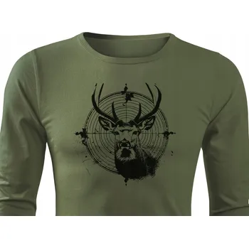 Pánské tričko Dárek pro myslivce, khaki tričko s dlouhým rukávem - BULL IN SIGHT - L