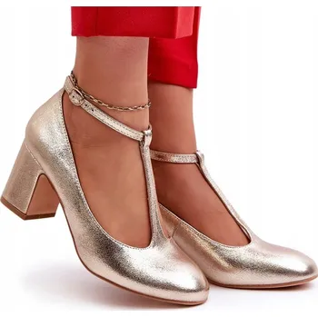 Dámská obuv LODIČKY Z EKO KŮŽE ZLATÝ SLOUPEK PODPATEK VEL. 37