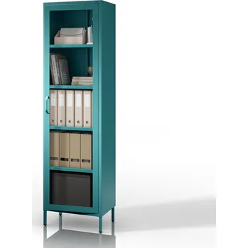 Policová skříň Nábytek PEGAS Prosklená vitrína úzká mořská / tyrkysová Moderní LUIGI 500 x 1800 x 350 mm