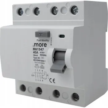 Proudový chránič Proudový chránič TYP AC 6kA 4P 40A 30mA pro hřebenovou lištu U