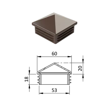 Příslušenství pro plot Krytka plastová se stříškou 60 x 60 mm, hnědá