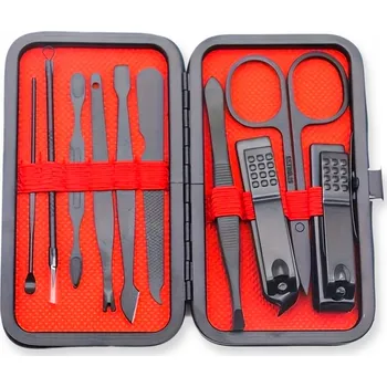 Sada na manikúru a pedikúru, 10 dílů, v uzavíratelném kufříku, černo-červená