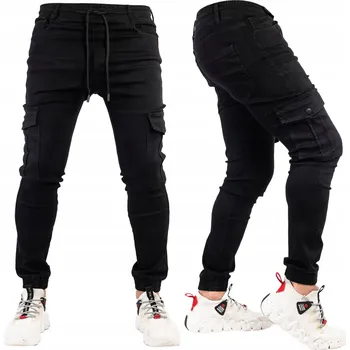 Pánské kalhoty Cargo kalhoty Pánské Joggery Černé Slim Fit Kapsy Streetwear vel. 31