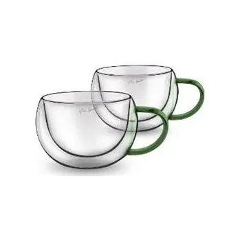 Stolování 2 x Termo Šálek na cappuccino 270ml se zelenou rukojetí Lamart