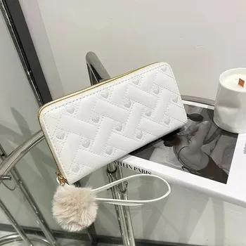 Peněženka Dlouhá peněženka s poutkem na mobil | dámská peněženka peněženka na zip - Bílá