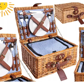 Piknikový koš Piknikový koš Proutěný piknikový koš pro 2 osoby Piknikový koš na pláž pro 2 osoby Kempingový - proutěný