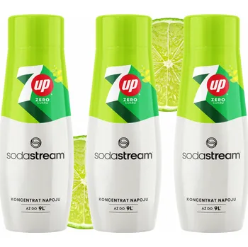 Příprava sody 3x koncentrát sirupu 7up Free pro výrobník sody SodaStream, celkem 9 l nápoje z 3 lahví po 440 ml