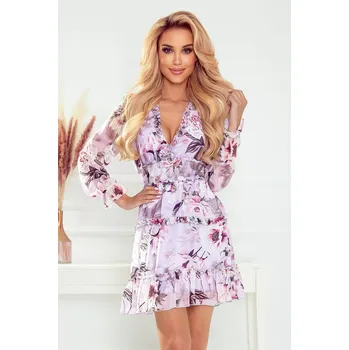 Dámské šaty 421-3 Šifonové šaty s volánky a širokou gumou - WILD ROSE M