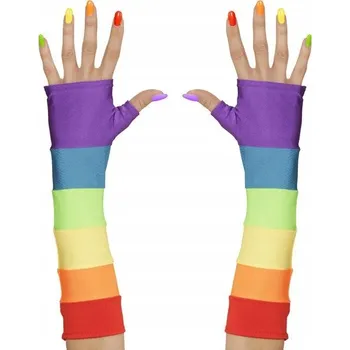 Rukavice Rukavice Duhové Saténové Barevné Dlouhé 33 cm