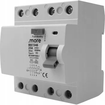 Proudový chránič Proudový chránič TYP A 6kA 4P 25A 30mA pro lištovou sběrnici U