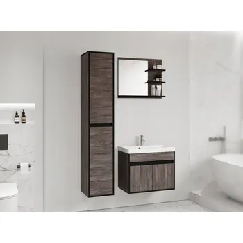 Koupelnový nábytek Koupelnová sestava se zrcadlem DENISON - modřín bodega / černý grafit +