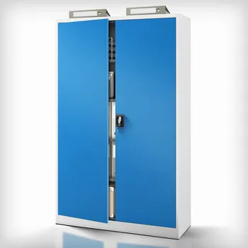 Policová skříň Nábytek PEGAS Kancelářská kovová skříň na dokumenty šedo-modrá JAN II, 1150 x 1850 x 400 mm