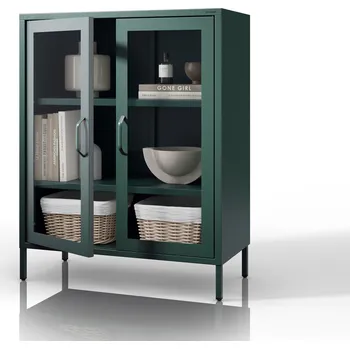 Policová skříň Nábytek PEGAS Prosklená vitrína nízká lahvově zelená: Moderní GINA, 800 x 1015 x 400 mm