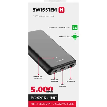Powerbanka Powerbanka SWISSTEN 5000 mAh micro USB USB-C USB-A + kabel USB-C/USB-C 10 W