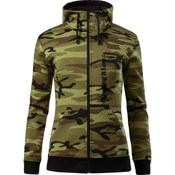 Dámská mikina KEEPING IT LOW NA VÝŠKU - basový klíč - Dámská mikina trendy zipper s kapucí - XS ( Zelený maskáč )