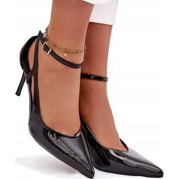 Dámské lodičky LODICKY DÁMSKÉ LAKOVANÉ Z EKOKŮŽE S PÁSKEM ČERNÉ 39