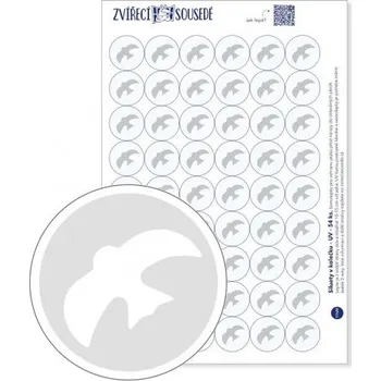 samolepka Snímatelné UV Samolepky na sklo proti ptákům 54ks - pták v kolečku