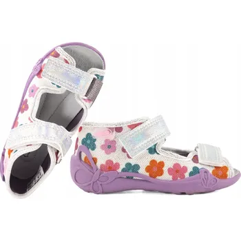 Dívčí sandály BEFADO 342P068 TEXTILNÍ DOMÁCÍ SANDÁLKY PAPUČE PAPUČE S KOŽENOU STÉLKOU 20 Bílá