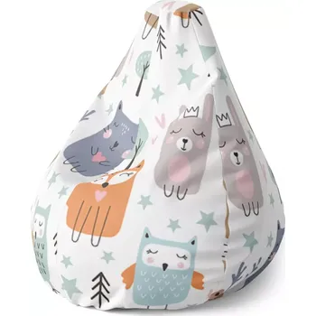 Sedací pytel Sablio Sedací vak Pear Animovaná lesní zvířátka - 70 x 95 x 15 cm