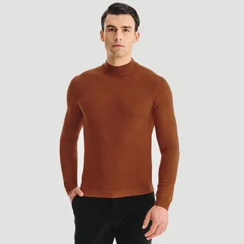 Pánský svetr Hladký pánský pologolf v oranžové barvě Basic Pako Lorente vel M