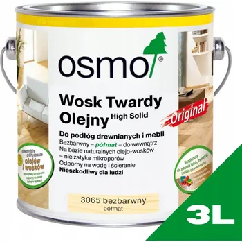 Olej na dřevo Osmo 3065 Tvrdý vosk olej, bezbarvý, polomatný, 3 l