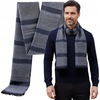 PÁNSKÁ ŠÁLA Zimní Teplá TMAVĚ MODRÁ - ŠEDÁ Pako Jeans