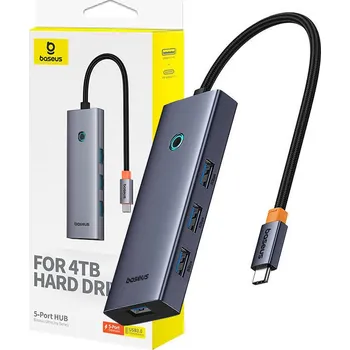 USB hub Rozbočovač 5v1 Baseus UltraJoy 5portový (4 x USB 3.0, PD) (šedý)