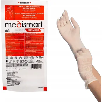 Vyšetřovací rukavice Latexové chirurgické rukavice sterilní 7,0 BEZ PRACHU (50 párů) Medismart