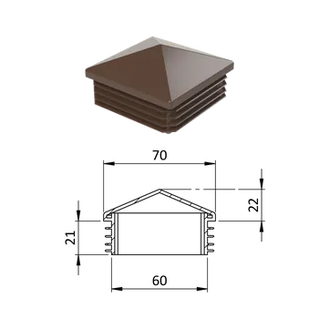 Příslušenství pro plot Krytka plastová se stříškou 70 x 70 mm, hnědá