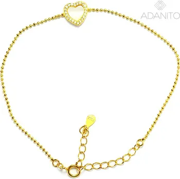Náramek Pozlacený stříbrný náramek perleťové srdíčko se zirkony