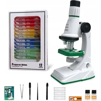Mikroskop VZDĚLÁVACÍ MIKROSKOP LED SVĚTLO ZOOM 200X 600X 1200X SADA + 12 VZORKŮ