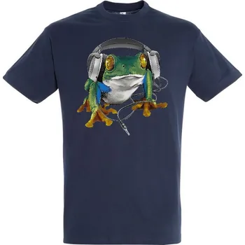 Pánské tričko panske-levne-bavlnene-tricko-digi-potisk-DJ-zaba-sluchatka Barva: Navy - tmavě modrá, velikost: XXL