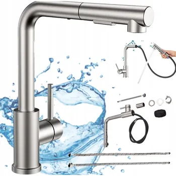 Vodovodní baterie Kuchyňská baterie ANW páková šedá stojící s vytahovací sprchou 40 cm