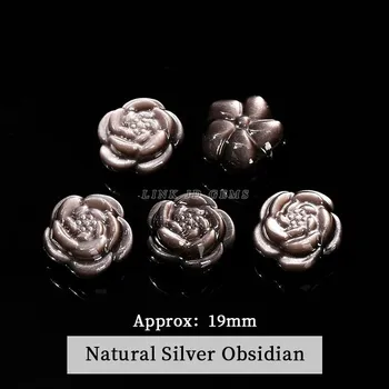 Přívěsek Růžový korálek růže z přírodního kamene | přívěsek 1 ks - stříbrný obsidián