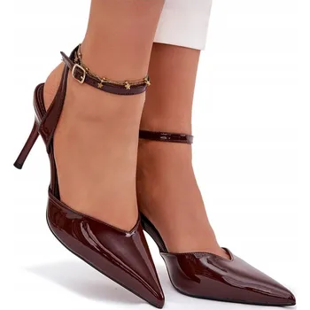 Dámské lodičky LODIČKY NA PODPATKU DÁMSKÉ LAKOVANÉ EKO KŮŽE S ODKRYTOU PATOU ČOKOLÁDOVÉ VEL. 38