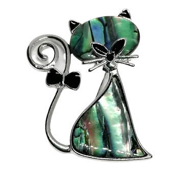 Přívěsek Mystická brož Kočka z paua mušle – ochranný amulet a přívěsek v jednom