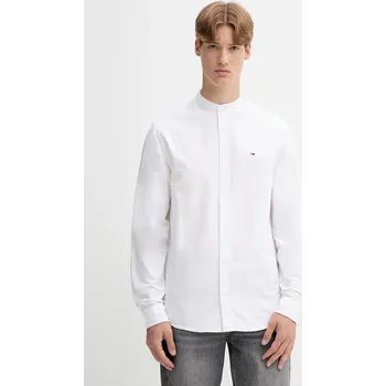 Pánská košile Bavlněná košile Tommy Jeans pánská, bílá barva, regular, se stojáčkem, DM0DM21690 00X, vel. XXL